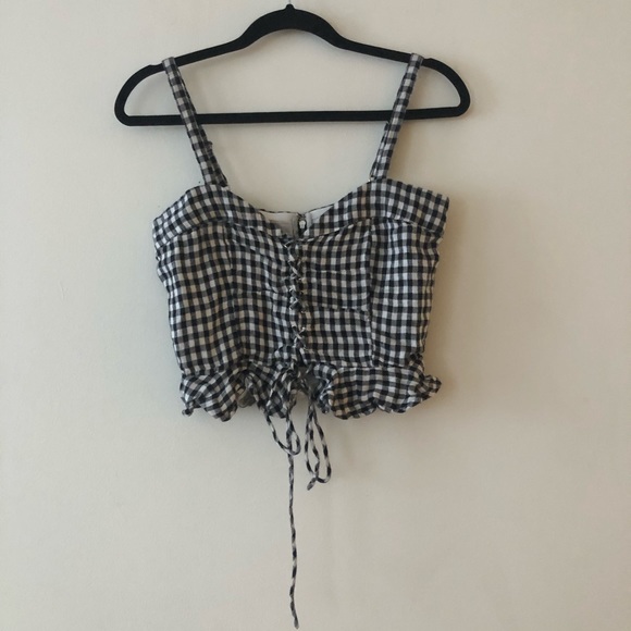 Lovers + Friends Stacey Linen Gingham Lace Up Top - Picture 2 of 6